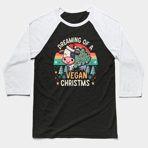 Cute Cow I'm Dreaming of a Vegan Christmas Funny Men Women Baseball T-Shirt by rhazi mode plagget